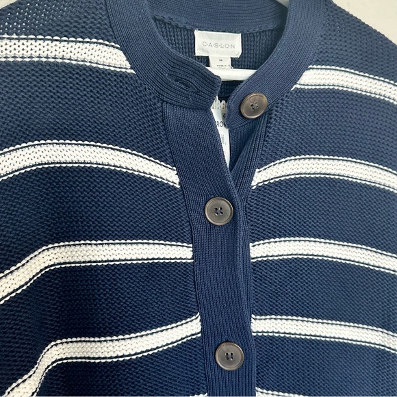 Caslon 100% Pima Cotton knit Button Cardigan Navy & White - Picture 5 of 10